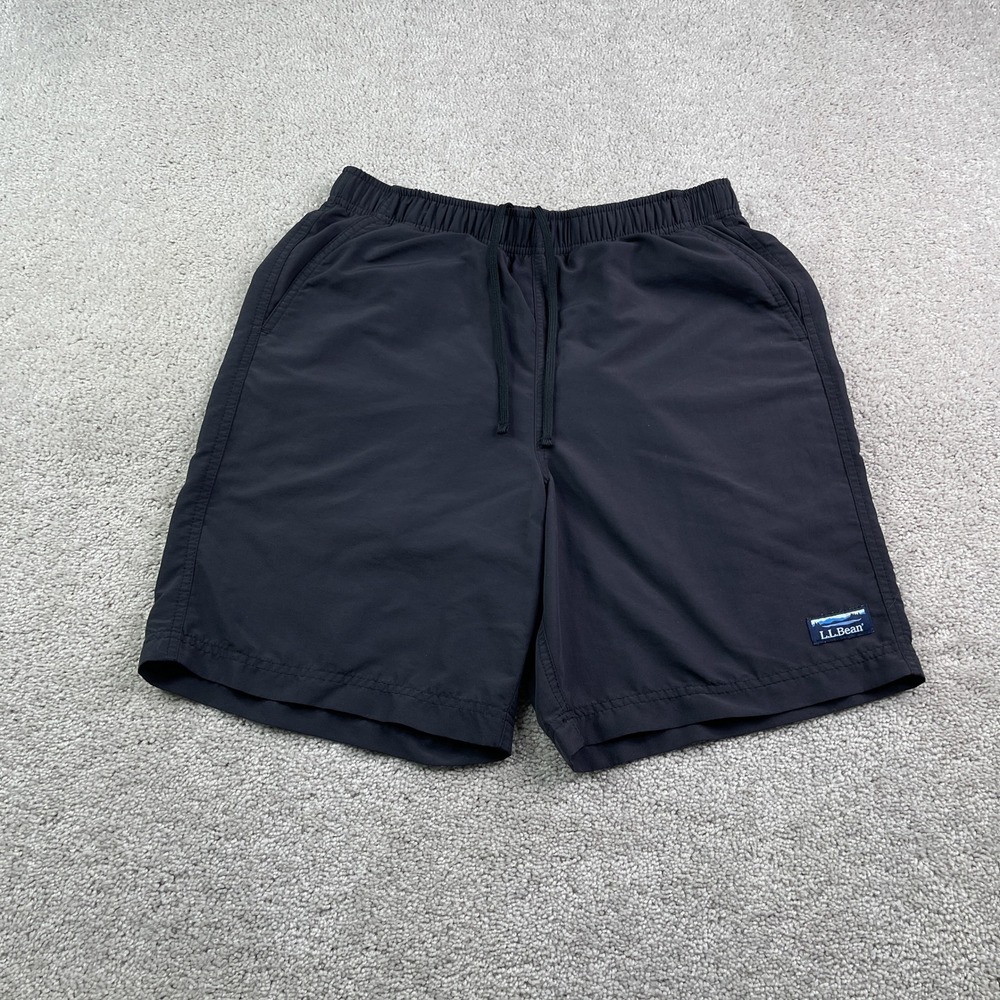 LL Bean Swim Shorts Mens Small Black Supplex Nylon Trunks Mesh Lined Outdoor